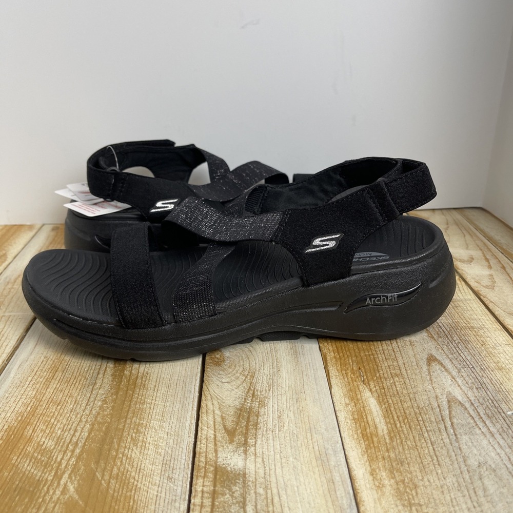 Skechers Arch Fit Go Walk Sandals Astonish Womens 11 Strappy Glitter Black - Picture 3 of 9